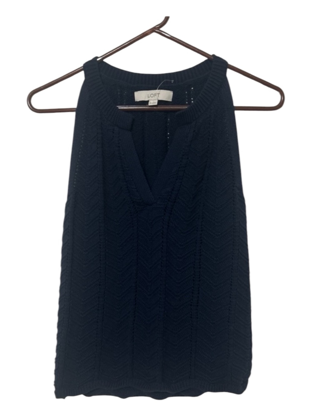 LOFT Navy Blue Chevron Cable Knit Sleeveless Sweater Tank Top XS